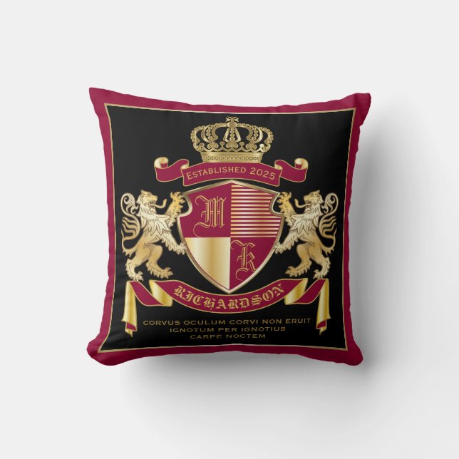 Coussin Créez votre propre blason d'armoiries d'or rouge (Recto)