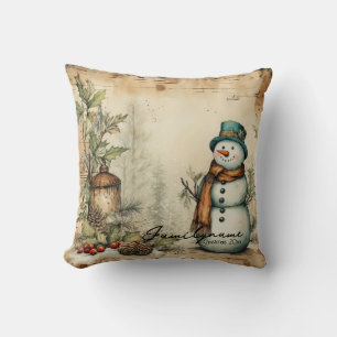 Coussin Créez Votre Propre Bonhomme de Neige Rustique et C