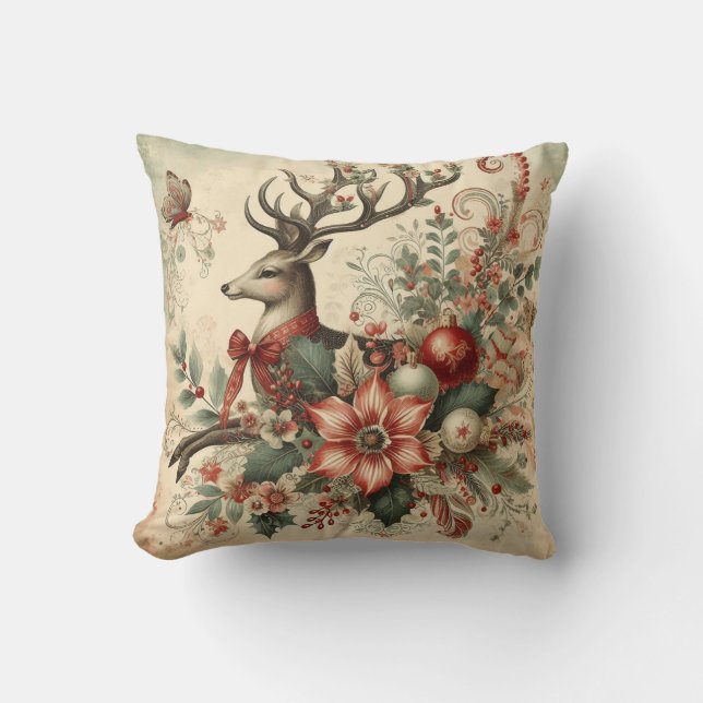 Coussin Créez votre propre cerf de Noël victorien (Recto)