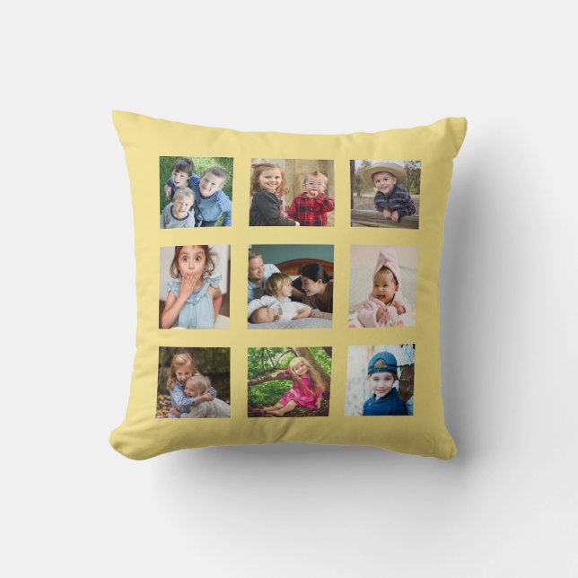 Coussin Créez Votre Propre Collage De 9 Photo Jaune Douce (Recto)