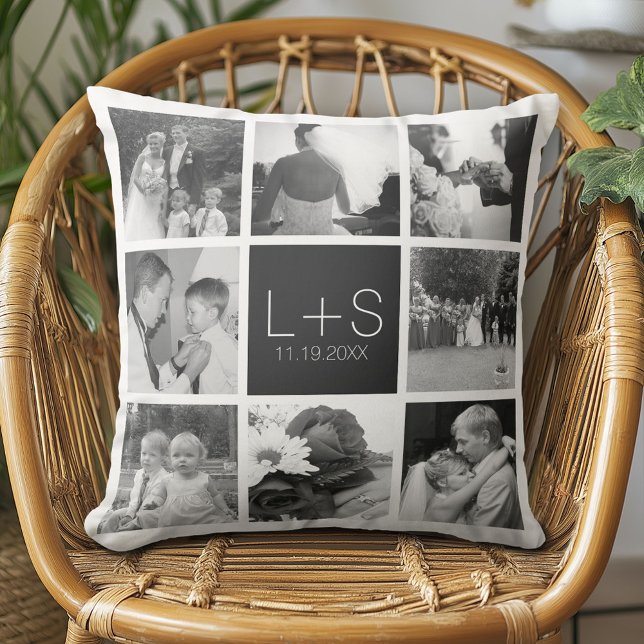 Coussin Créez Votre Propre Collage de Photos de Mariage Mo (Custom Anniversary Photo Pillow)
