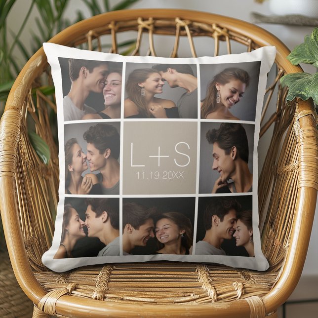 Coussin Créez Votre Propre Collage de Photos de Mariage Mo (Custom Anniversary Pillow)