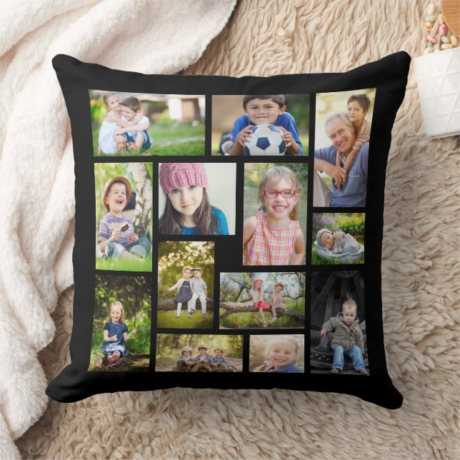 Coussin Créez Votre Propre Collage Multi-Photos Noir Blanc (Couverture)