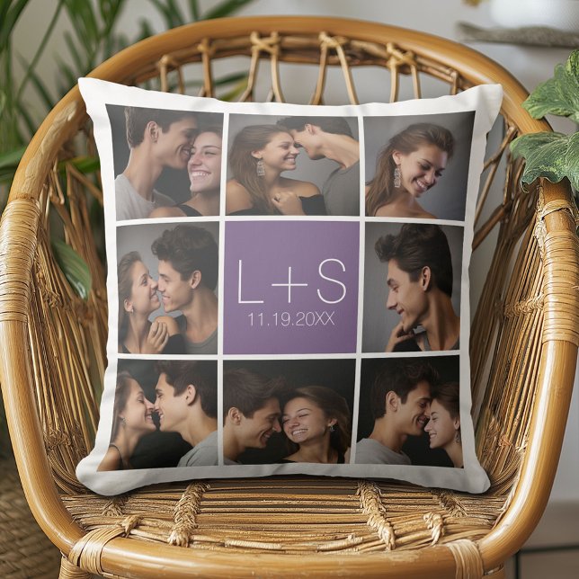 Coussin Créez Votre Propre Collage Photo De Mariage Monogr (Custom Anniversary Pillow)