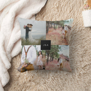 Coussin Créez votre propre collage photo mariage monogramm
