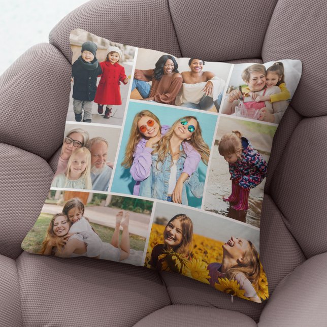 Coussin Créez votre propre collection de photos 8 (8 Photo Collage Throw Pillow)