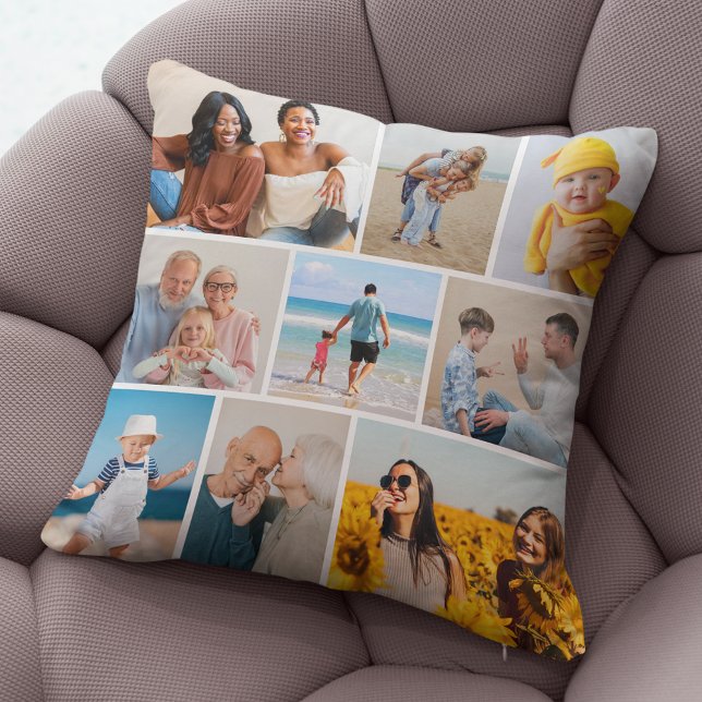 Coussin Créez votre propre collection de photos 9 (9 Photo Collage Throw Pillow)