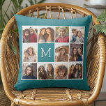 Coussin Créez votre propre collection Instagram Monogramme<br><div class="desc">Bleu turquoise et blanc - Utilisez 11 photos carrés pour créer un cadeau unique et personnel. Ou vous pouvez garder le chiot hipster et faire un gardien branché. Si vous avez besoin d'ajuster les images,  cliquez sur l'outil personnaliser pour apporter des modifications.</div>