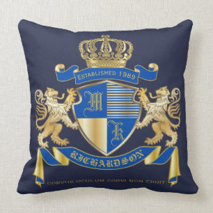 Coussin Créez votre propre manteau d'emblème bleu de lio
