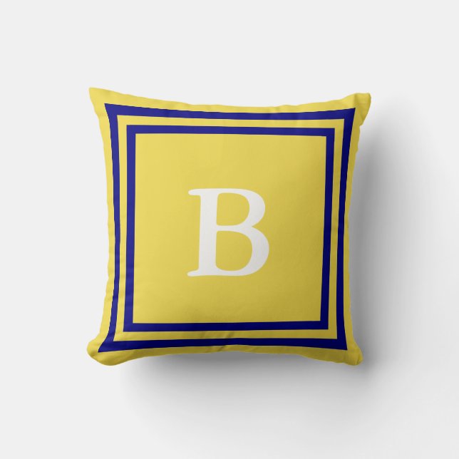 Coussin Créez votre propre monogramme Marine bleu et jaune (Recto)