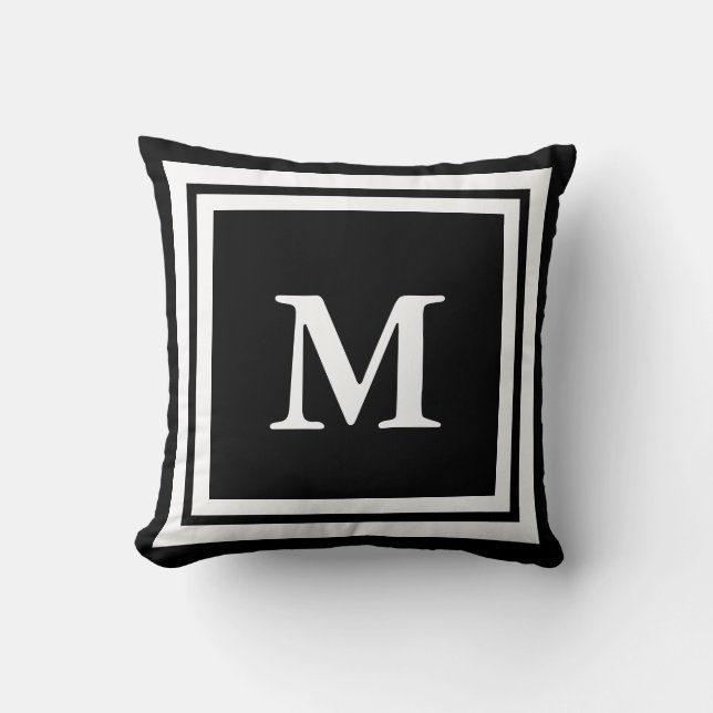 Coussin Créez votre propre monogramme noir et blanc (Recto)