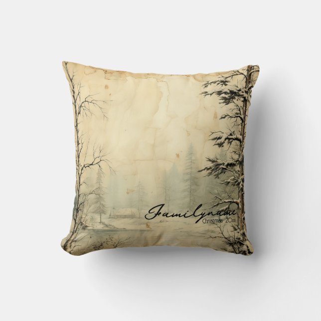 Coussin Créez votre propre scène de neige Vintage (Recto)