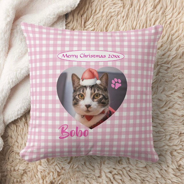 Coussin Créez votre propre script photo de Noël pour votre (Create Your Own Cute Cat 2 Photo Script Christmas Throw Pillow as Christmas gift for cat Mom / Dad!)