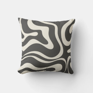 Coussin Crème au charbon Motif Abstrait Retro Liquid Swirl