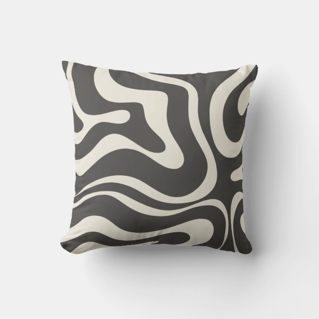 Coussin Crème au charbon Motif Abstrait Retro Liquid Swirl (Recto)