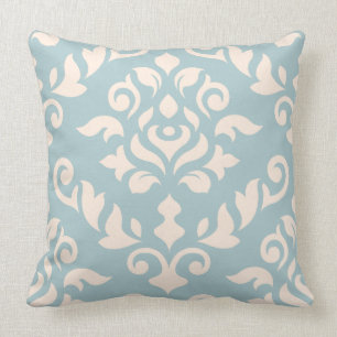 Coussin Crème baroque de conception de damassé sur le bleu