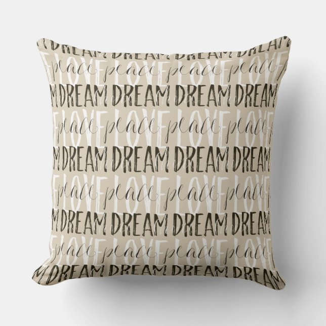 Coussin Crème Beige Noir Blanc Aimer Rêver Paix brillant (Recto)