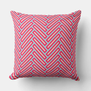 Coussin Crème Bleue Rouge HarengBone élégant