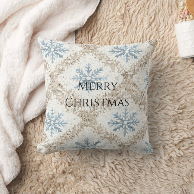 Coussin Crème bleue Snowflakes Noël (Couverture)