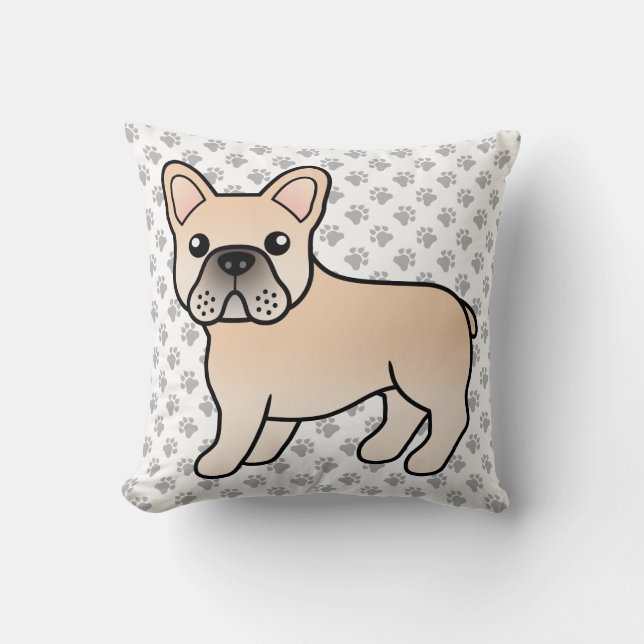 Coussin Crème Chien de taureau français mignonne Dessin (Recto)