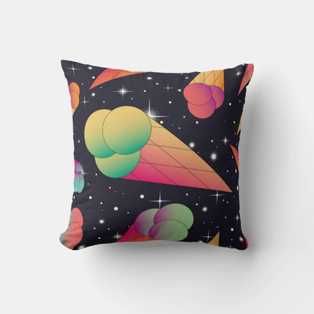 Coussin Crème De Glace Rétro, Néon Cosmique. (Recto)