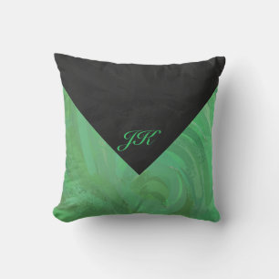 Coussin Crème d'émeraude et monogramme noir