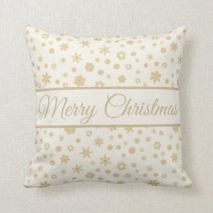 Coussin Crème d'or Snowflakes Joyeux Noël