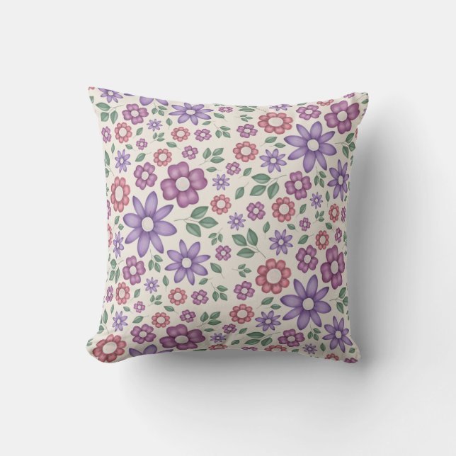 Coussin crème douce motif floral fantaisiste (Recto)