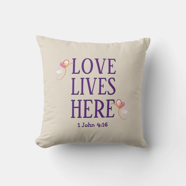 Coussin Crème élégante | LOVE LIVES ICI | Personnalisable (Recto)