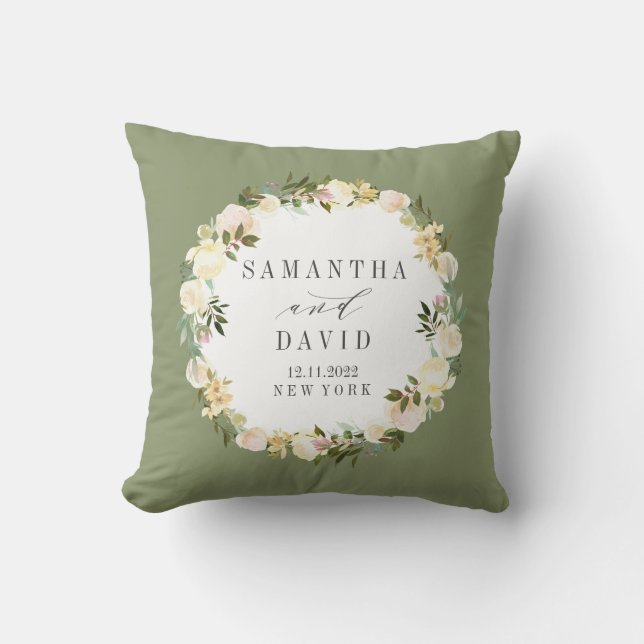 Coussin Crème et sage | Mariage personnalisées (Recto)