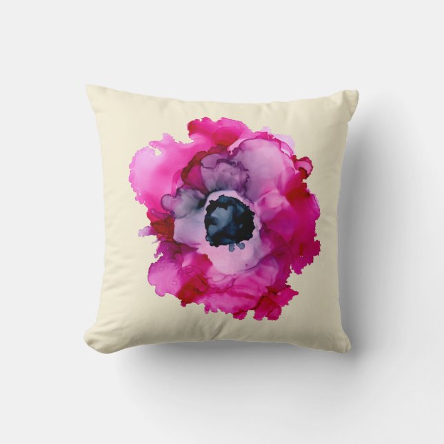 Coussin crème florale ORIGINALE peinte à la main de pivoin (Recto)