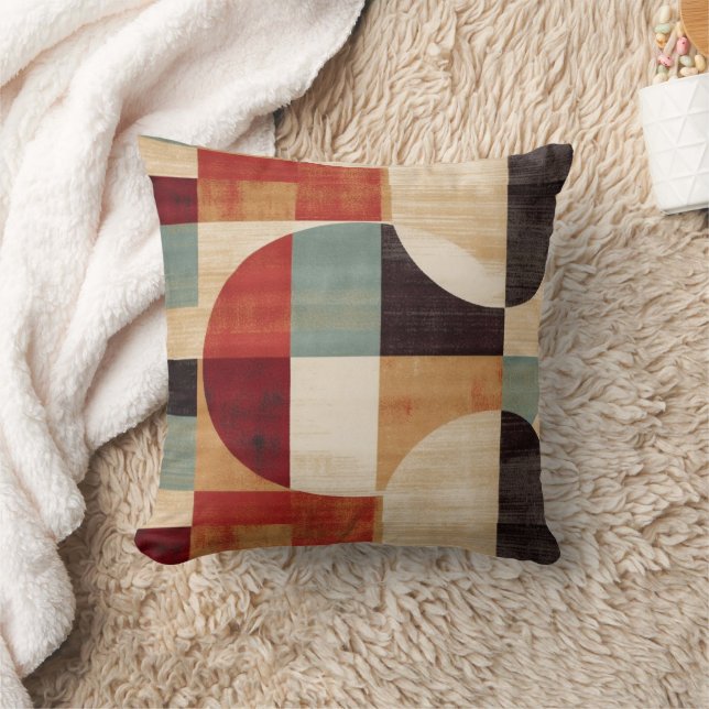 Coussin Crème Géométrique Abstraite, Orange Et Vert (Couverture)