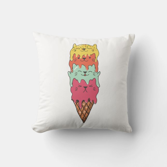 Coussin Crème glacée de chats mignonne | Kawaii Kittens (Recto)