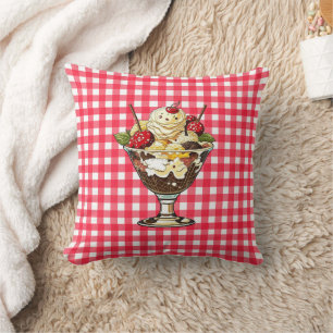 Coussin Crème glacée Sundae et secke Red À damiers