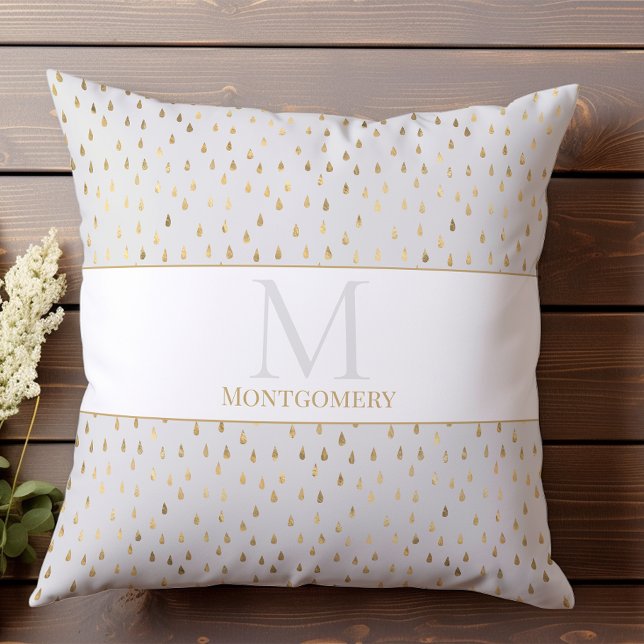 Coussin Crème Gold Raindrop Moderne Monogramme tendance (Créateur téléchargé)