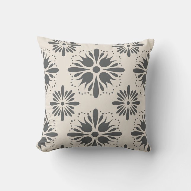 Coussin Crème grise au charbon de bois géométrique Couvert (Recto)