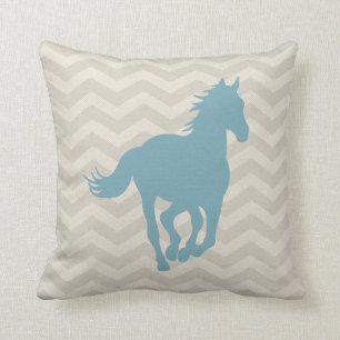 Coussin Crème grise bleu-clair de motif de Chevron de