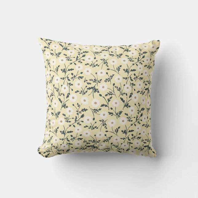 Coussin Crème jaune beurré Motif de marguerite de ferme mo (Recto)