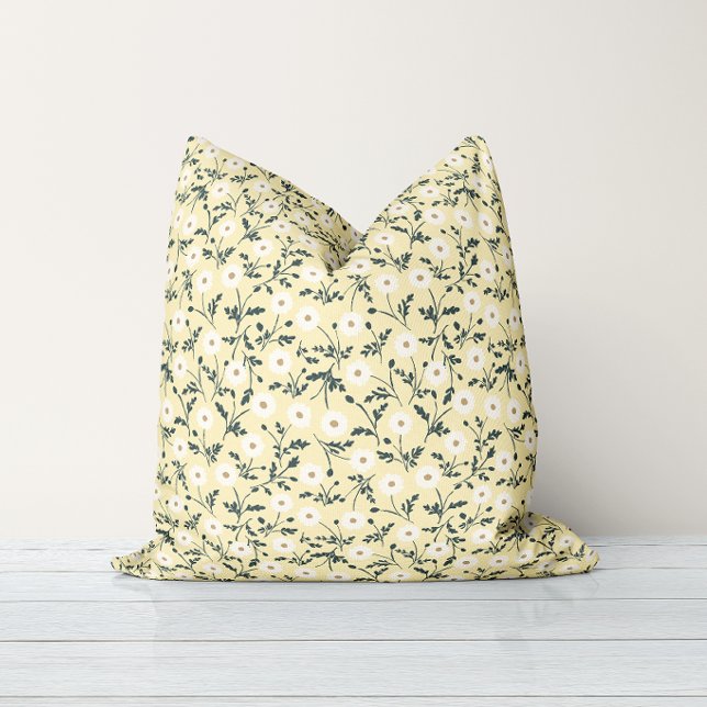 Coussin Crème jaune beurré Motif de marguerite de ferme mo (Créateur téléchargé)