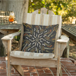 Coussin Crème Jaunes Dorés Motif Râpé Sur Fond Noir