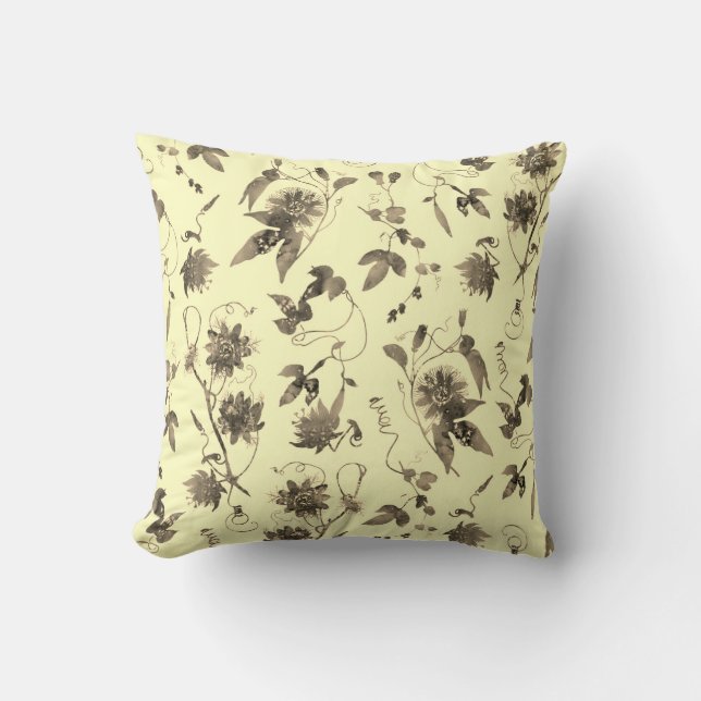 Coussin Crème moderne Elégante Beige Brown Floral (Recto)