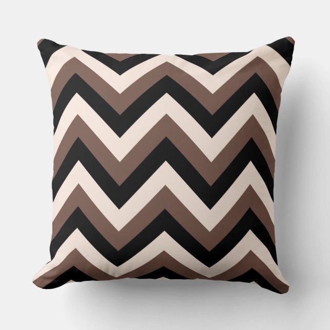 Coussin Crème Motif Zigzag Noir Brown (Recto)