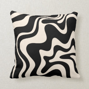 Coussin Crème noire Motif Abstraite Retro Liquid Swirl
