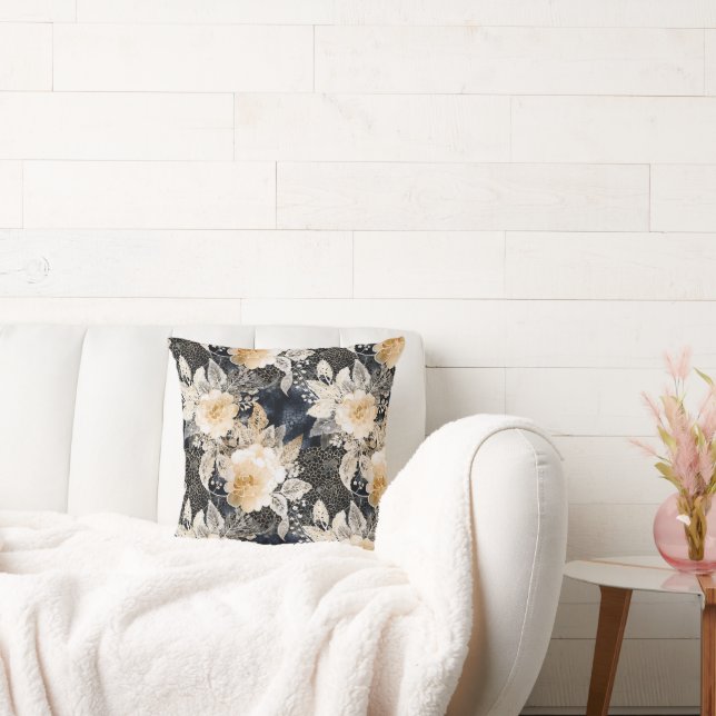 Coussin Crème noire sauvage Léopard Animal Floral (Canapé)