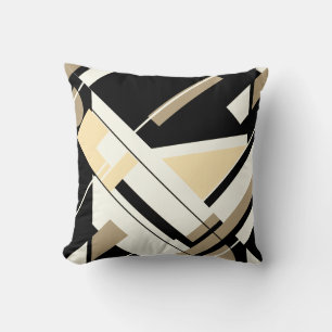 Coussin Crème Noire Tan Beige Diagonal Abstrait MCM Look