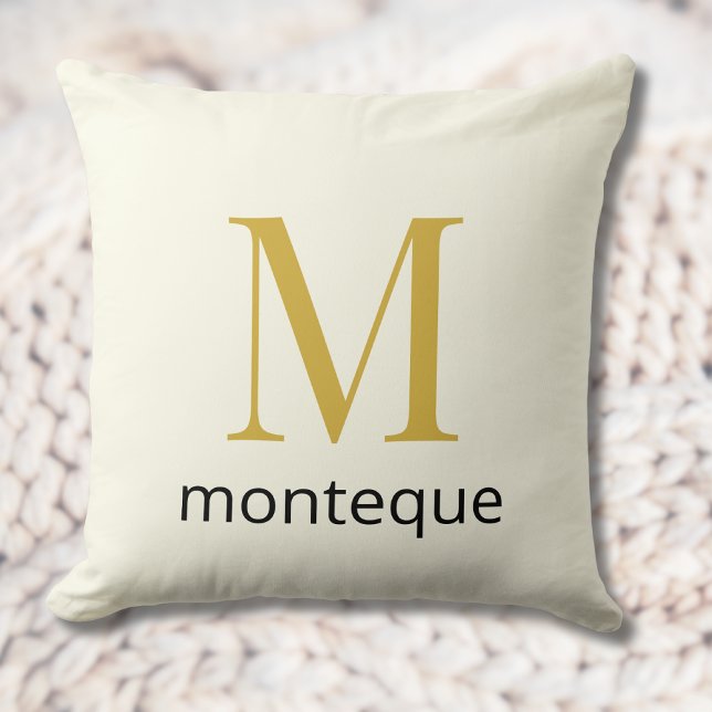 Coussin Crème Or Monogramme Nom Personnalisé Cadeau Luxe (Créateur téléchargé)