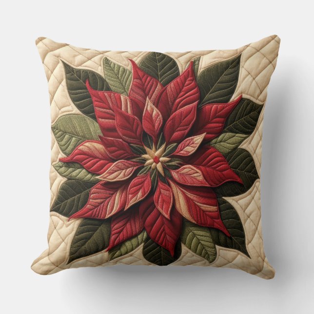 Coussin Crème Poinsettia Motif dorée (Recto)