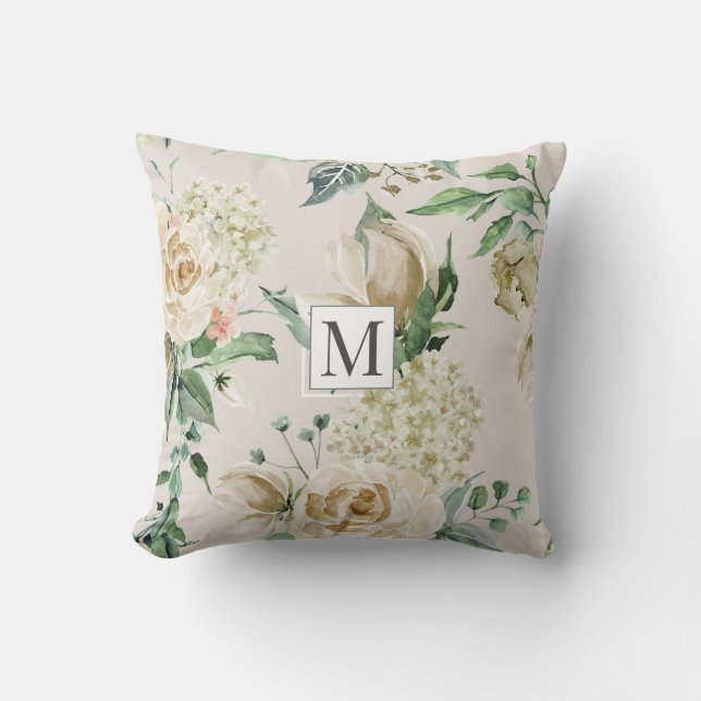 Coussin crème printanière jardin fleuri Monogramme Jeu d'o (Recto)