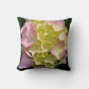 Coussin Crème rose Hydrangeas jaune rose vert floral