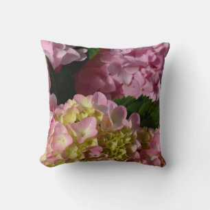 Coussin Crème rose Hydrangeas jaune rose vert floral